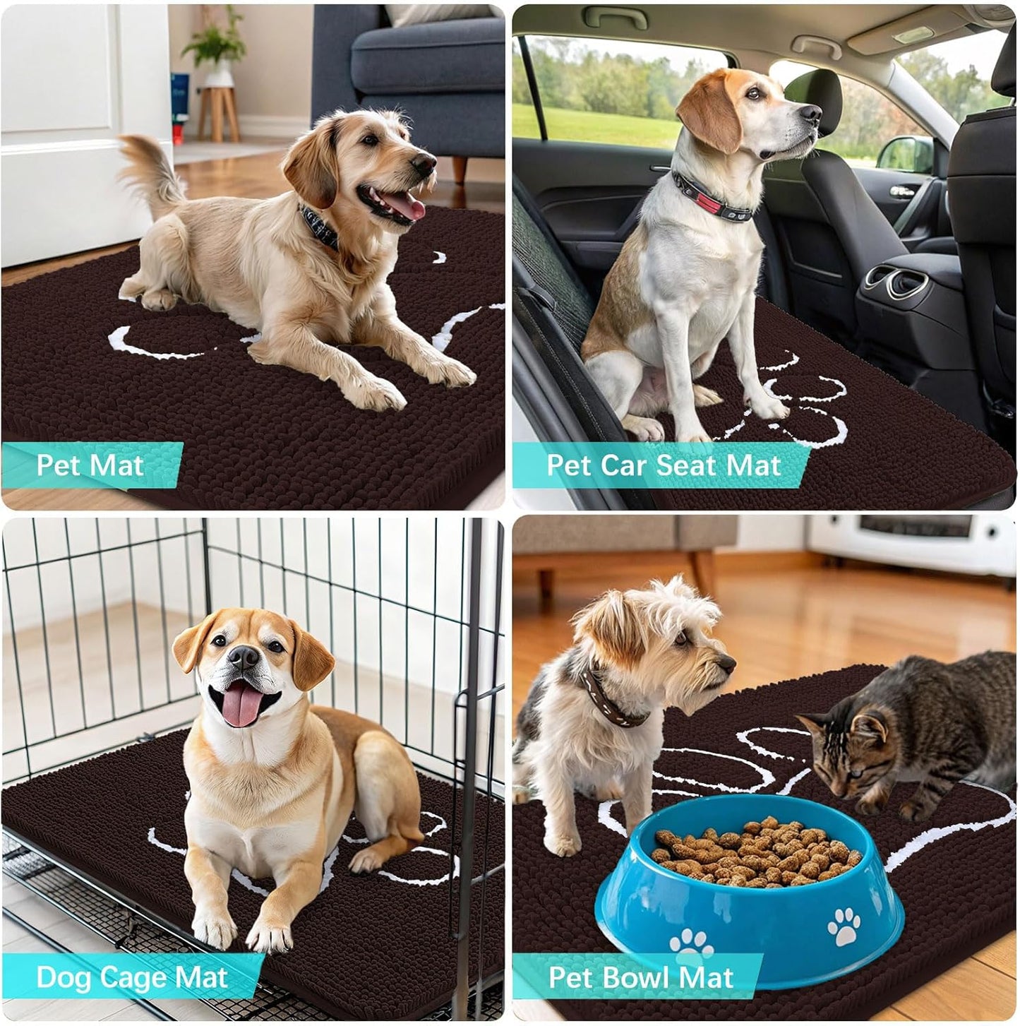 OLANLY Dog Door Mat - Absorbent Non-Slip Mud Mat for Muddy Paws | 54x32 Paw Print Design, Quick Dry Brown