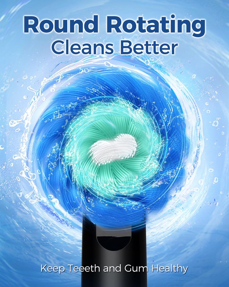TEETHEORY Rotating Electric Toothbrush for Adults with 8 Brush Heads, Sensitive Gum Care Electric Toothbrush with 3 Modes and 2 Min Smart Timer, Rechargeable Last 60 Days (Black, 1 Count)