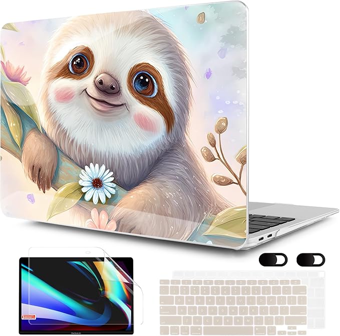MEEgoodo for MacBook Air 13 inch Case 2021 2020 2019 2018 Released A2337 M1 A2179 A1932 with Touch ID, Plastic Hard Shell & Keyboard Cover Compatible 13.3, Smiling Sloth (A2337/A2179/A1932)