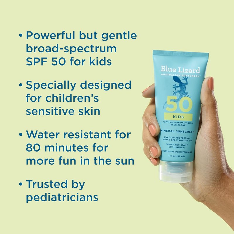 Blue Lizard Kids Sunscreen Lotion - SPF 50 Mineral Formula, Water-Resistant, Paraben-Free | 3 fl oz