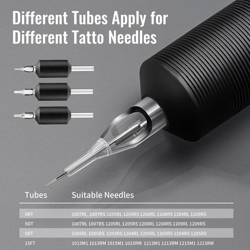 Keilend 5RT Clear Tube Grips 25PCS, 1 Inch Disposable Tube Grip with Black Silicone Grips and Clear Long Tips, 5 Round Tubes for 3RL 4RL 5RL 3RS 4RS 5RS