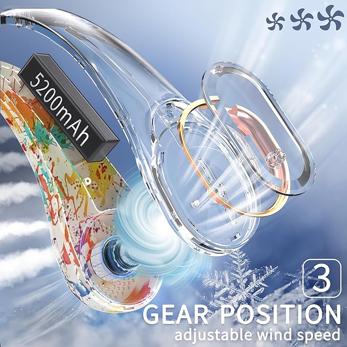 FrSara Neck Fan, Portable Personal Fan Strong Wind, 4000mAh, Air Volume,360° Cooling, No Hair Twisting, Air Volume On 2 Sides, Non-Slip, Quick Charge, Long Use Time, Gift for Women, Men, Birthday