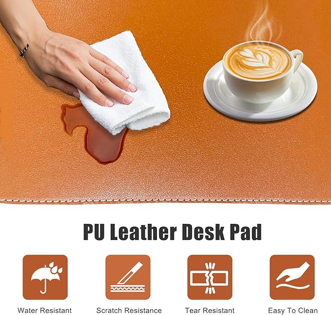 ERGO COLLECT Desk Mat with Lip & Reinforced Stitched Edge|Non-Slip Waterproof PU Leather Desk Pad|Ergonomic Keyboard Mouse Pad with Edge Protector|for Office, Home, Study(28.74" x 16.73",Brown)