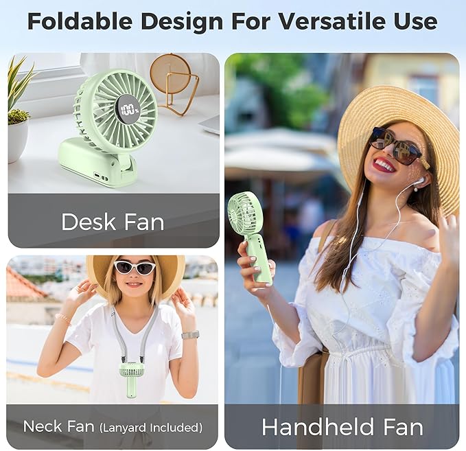 Handheld Fan Foldable, 5000mAh Rechargeable Hand Fans with Powerful Cooling, 4 Speeds, LED Display, Portable Fan for Travel,Concerts,Makeup,Lash,Outdoor Events,Gifts Women