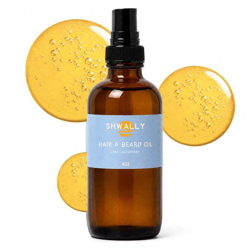 Shwally Nourish & Protect Hair & Body Oil Serum - Pure Emu, Rosemary, Macadamia, Castor, Coconut & Olive Oils For Hair Growth, Strengthening, Split Ends & Dry Scalp - 6 Months Supply - 4 OZ