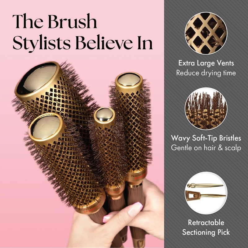 Olivia Garden NanoThermic Ceramic + Ion Speed XL Round Thermal Hair Brush - Not Electrical - Professional Blowout Brush for Normal to Thick Hair - 1"-Diameter Barrel - NTXL-24