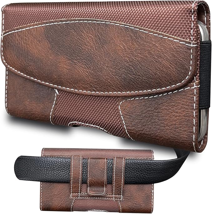 Maezar Leather Phone Holster for Men with Belt Clip, Cell Phone Holder for iPhone 17/16/15/14/13/12/Pro Max & Plus,Galaxy S25/24/23 Ultra & Plus,S24 FE,Belt Pouch Case Magnetic Closure (Brown-XL)