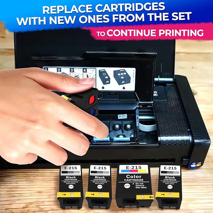 5-Pack Printer Ink Cartridges – 215 Ink Cartridges 3 Black and 2 Tri-Color | Easy-to-Install Inkjet Printer Cartridge Replacements | Sharp Text & Vivid Colors, Combo Pack for Home & Office Printing