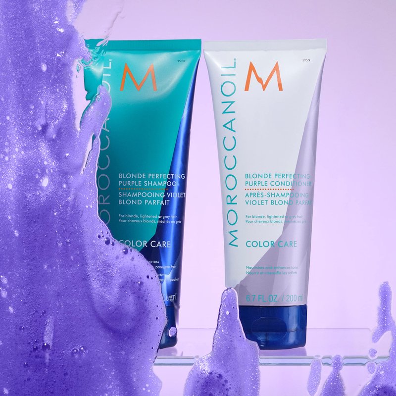 Moroccanoil Blonde Perfecting Purple Shampoo and Conditioner, 2.4 Fl. Oz.