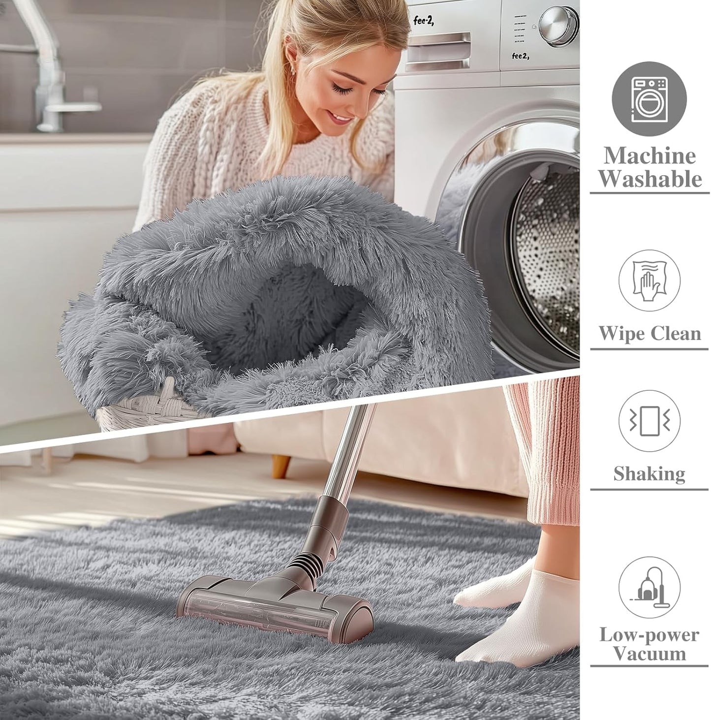OLANLY Small Bedside Rug - Soft, Machine Washable Shaggy Throw Rug for Bedroom & Nursery | Light Grey