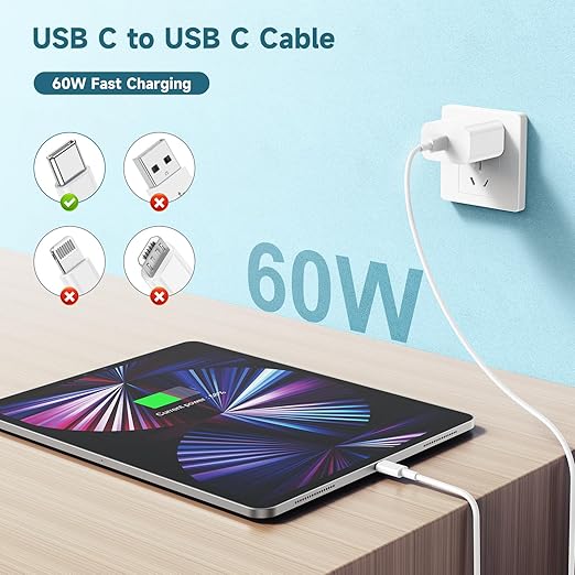 60W USB C to USB C Cable 3Pack 6FT Fast Charging Cord for iPhone 17/16/15, Samsung Galaxy S26/S25/S24, MacBook Air/Pro, iPad Pro, Durable USB-C Charger Cable with PD 3.0 & Data Sync-Purple