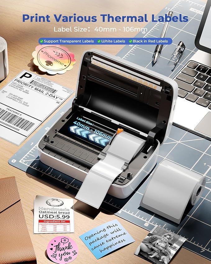 Phomemo Label Printer, Bluetooth M421 4 x 6 Shipping Label Printer, Thermal Portable Printers for Shipping, Warehouse, Barcode, Address,Compatible with Phone & PC