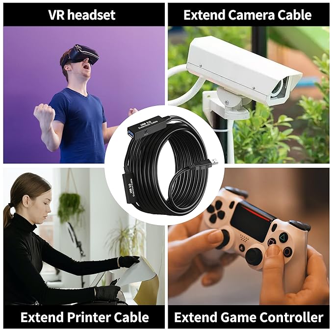 75FT USB 3.0 Active Extension Cable, Long USB Extension Cord A-Male to A-Female, With High-Speed Data Signal Amplifier, Compatible With Quest 3.VR,Rift.360 Kinect. Xbox,Webcam.PS4 HD Camera or More