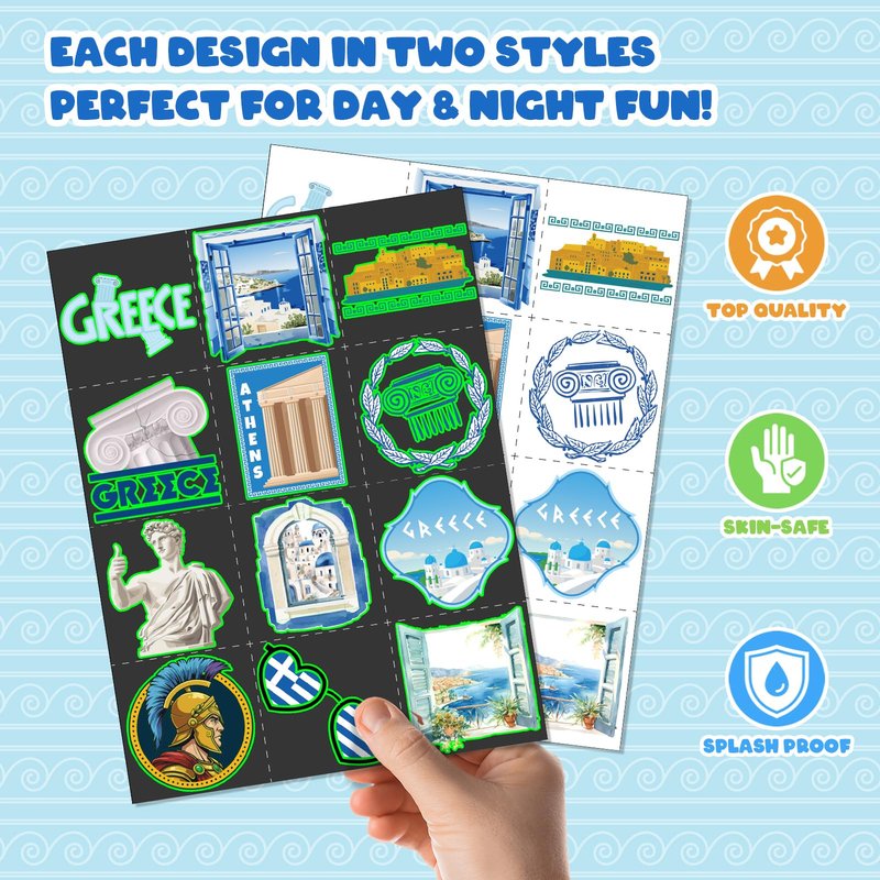 96 PCS Greek Mythology Party Favors Set – 72 Pre-Cut Temporary Tattoos & 24 Slap Bracelets, Perfect for Cultural Festivals & Travel-Inspired Celebrations