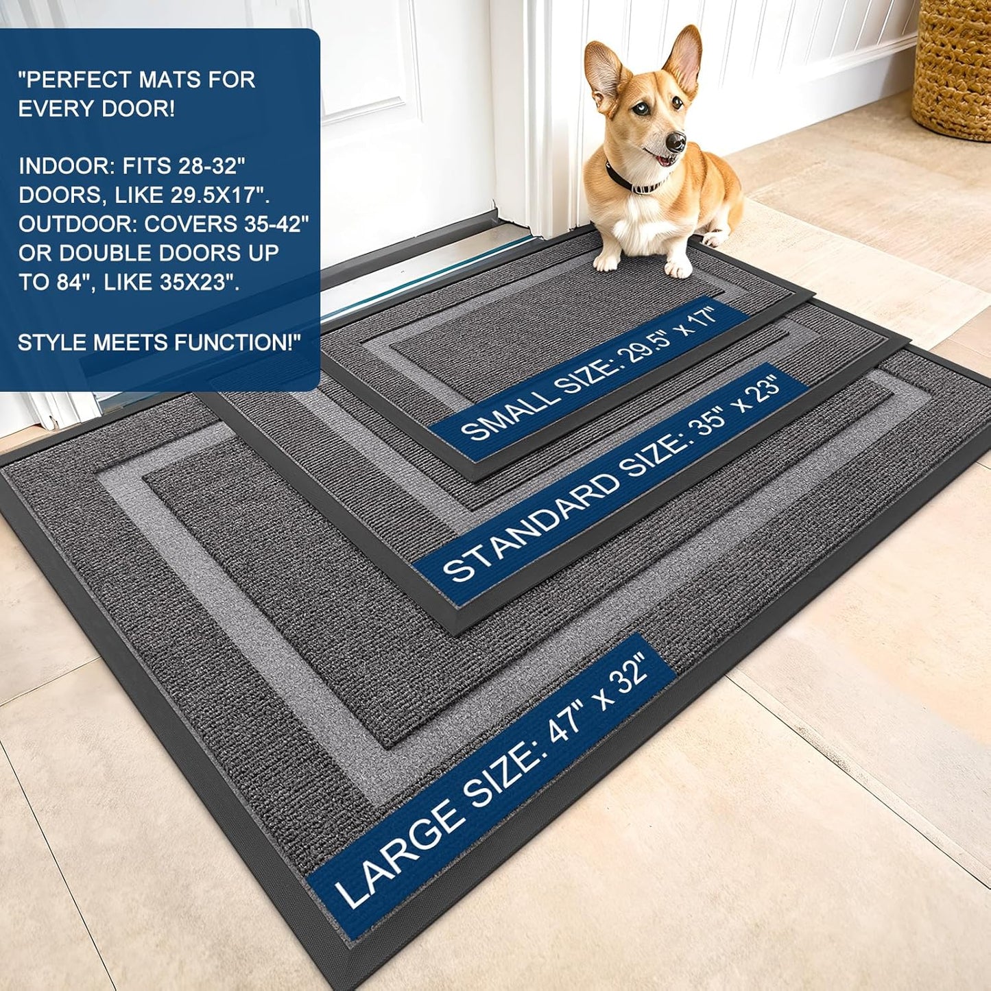 OLANLY Waterproof Front Door Mat - All-Season, Sturdy Natural Rubber, Easy Clean | 59x35, Dark Grey