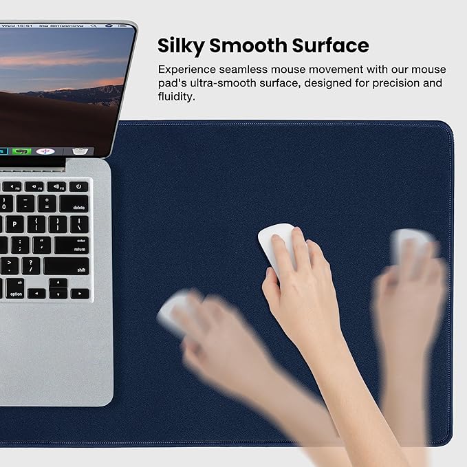 ALOANES Waterproof Mouse Pad with Durable Stitched Edge, Gaming Keyboard, Non-Slip Rubber Base Mouse Mat, Extended Desk pad for Gamer, Office& Home, Dark Blue Mousepad 3XL(35.43"x15.74"x0.12")