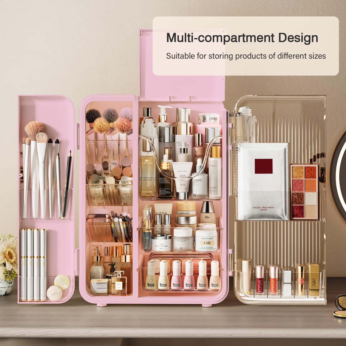 UAK Makeup Organizer with Drawers for Vanity, Cosmetic Display Case with Brush Holders, Storage for Skincare Countertop Bathroom (White)