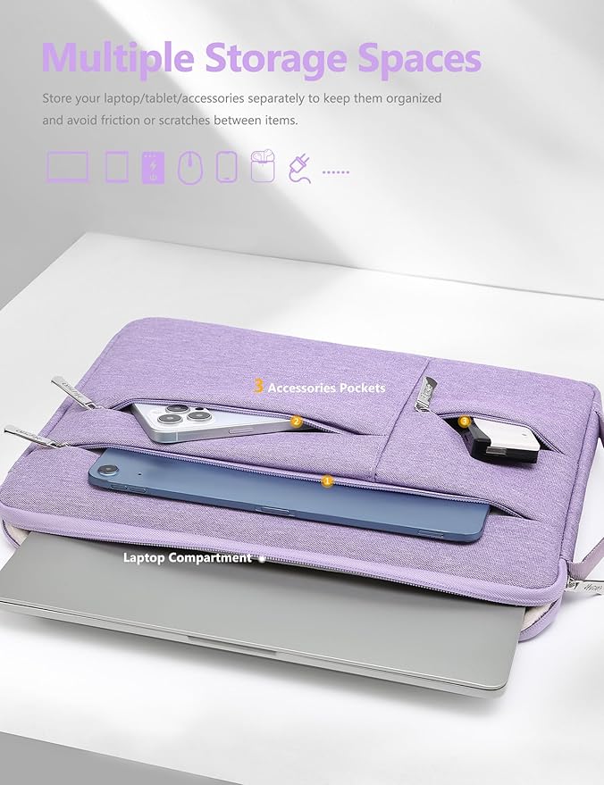 HYZUO 13.3-14 Inch Laptop Sleeve Bag for MacBook Pro 14 M5-M1 Pro/Max A3426 A3427 2026-2021, MacBook Air/Pro 13, 13.8-13.5 Surface Laptop/Book, NoteBook Case for 13" HP Dell Lenovo Asus, Lilac Purple