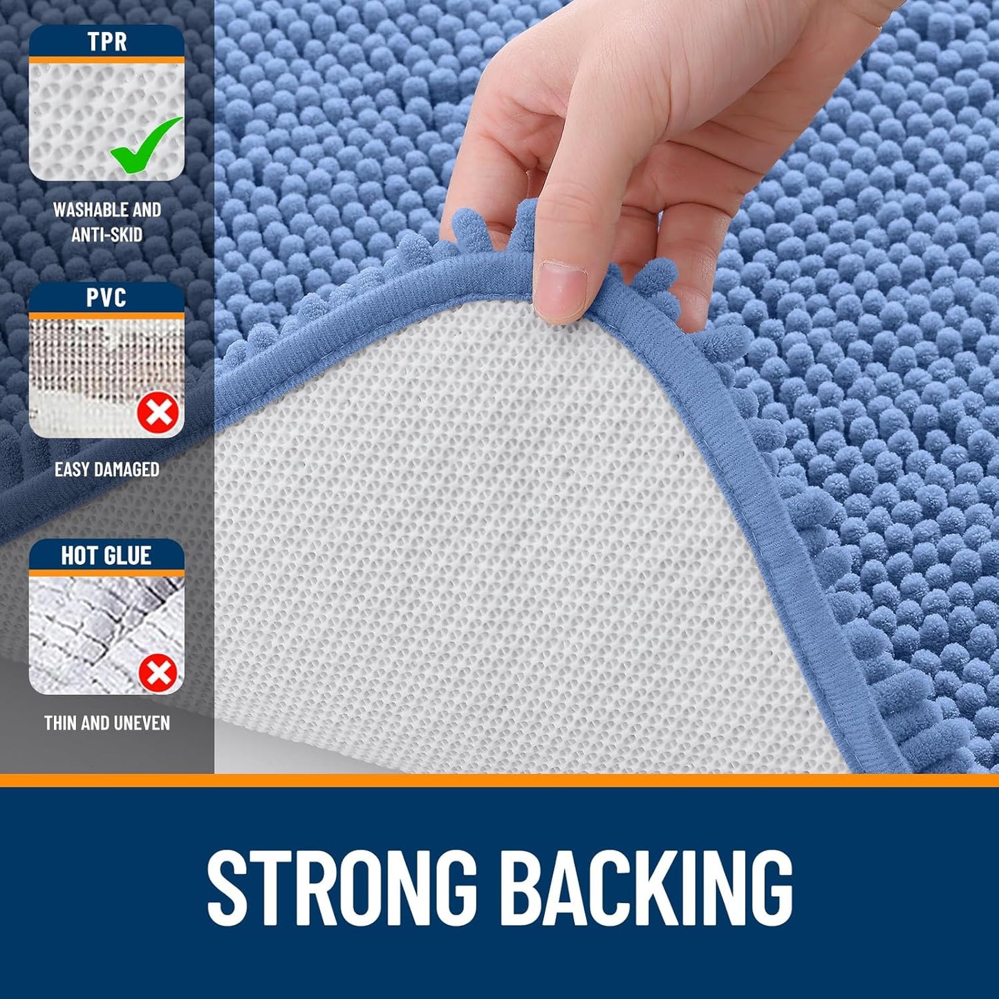 OLANLY Bath Rugs - Extra Soft Chenille, Quick-Dry & Machine Washable | 36x24, Cornflower Blue