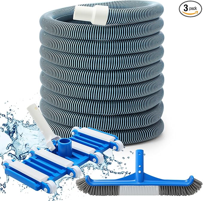 Pool Vacuum Kit Swimming Pool Vacuum Head With 1-1/2" x 30ft Pool Vacuum Hoses Flexible Pool Vacuum Head with Wheels And 14 '' Pool brush for Inground Pool Cleaning