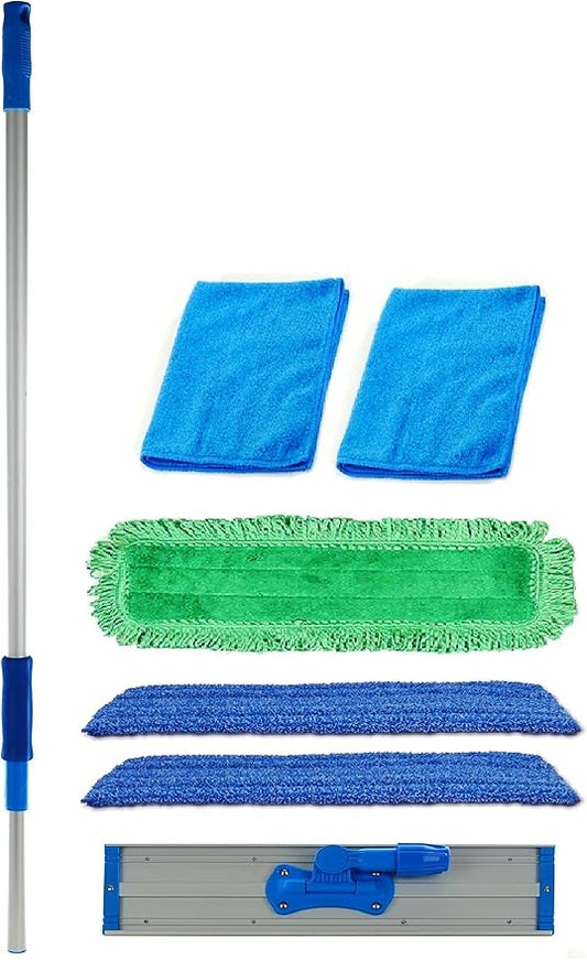 Real Clean 18 inch Professional Commercial Microfiber Mop with Three 18 inch Premium Microfiber Mop Pads and 2 Microfiber Towels