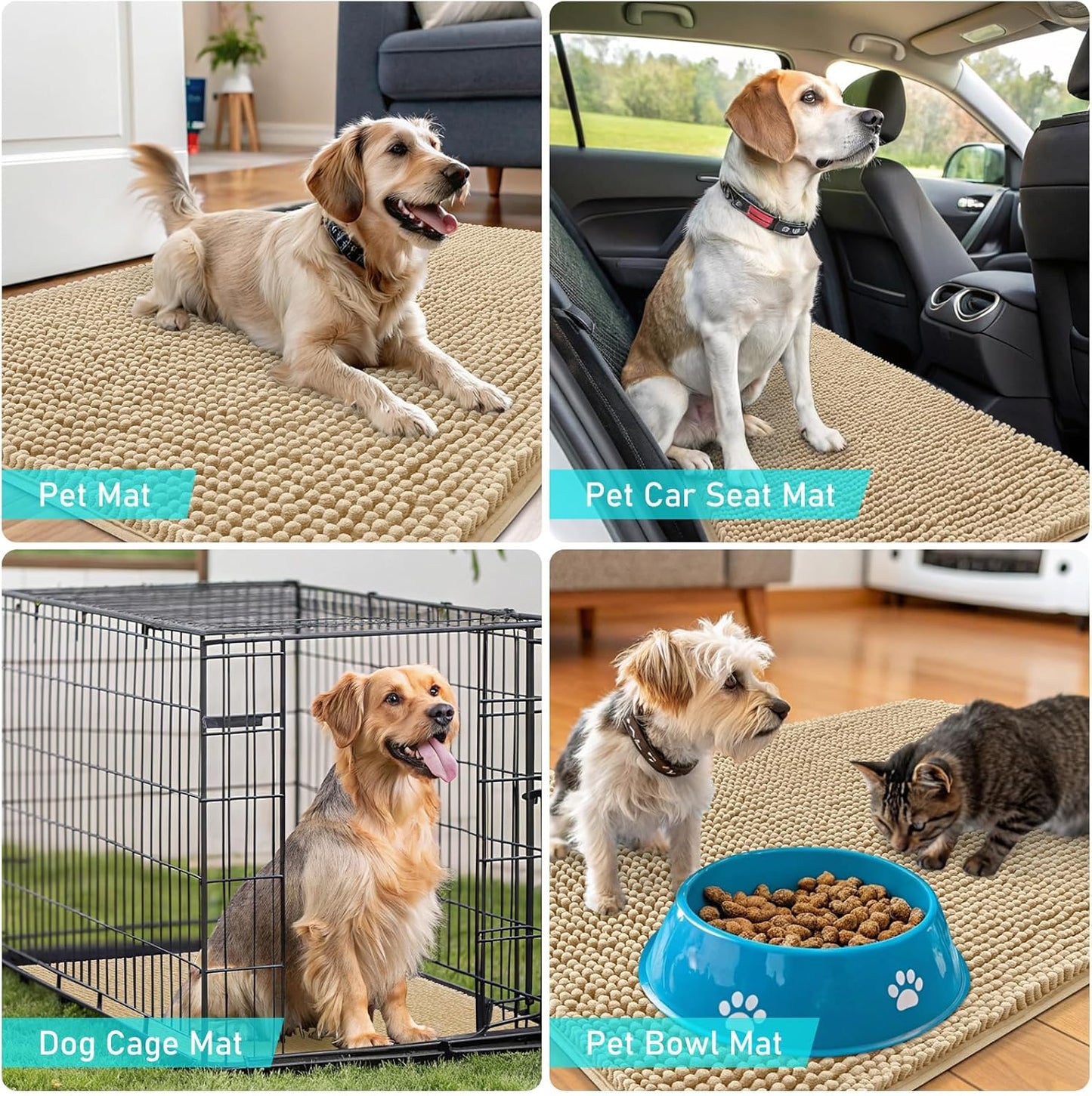 OLANLY Dog Door Mat - Absorbent Non-Slip Chenille for Muddy Paws | Quick Dry 50x30 Beige Doormat