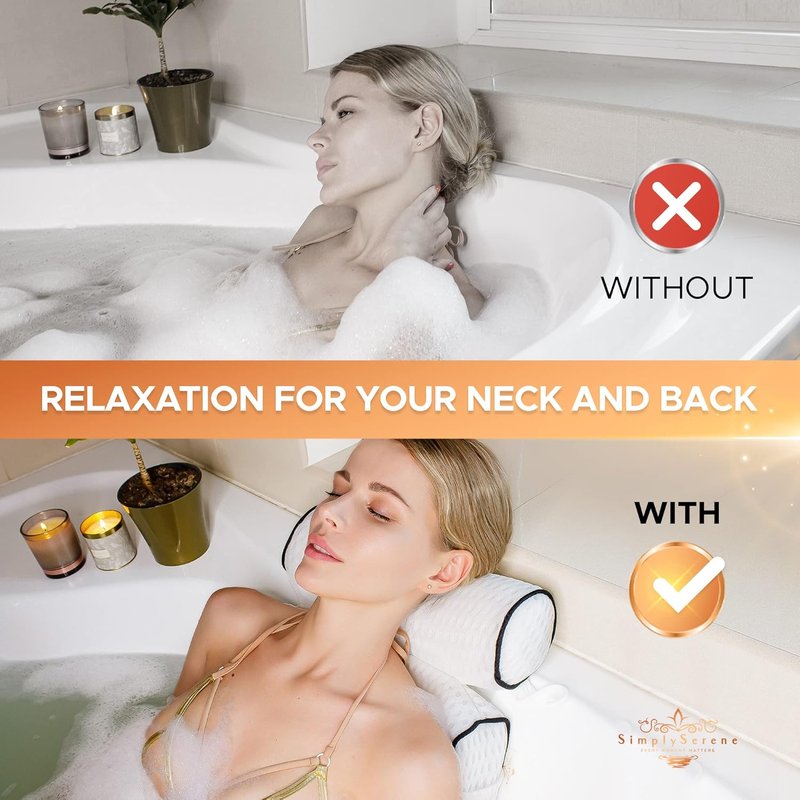 Luxury Bath Pillow - 4D Breathable Mesh Headrest Cushion with 6 Strong Suction Cups | Ideal for Tubs & Spa Gifts