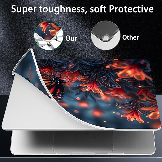Lepeoac Case for MacBook Pro 16 inch Case 2026-2021 | M5 A3429 A3428 M4 M3 M2 M1 Pro/Max | Protective Hard Shell Laptop Cover with Screen Protector & Keyboard Cover | Butterflies Flowers