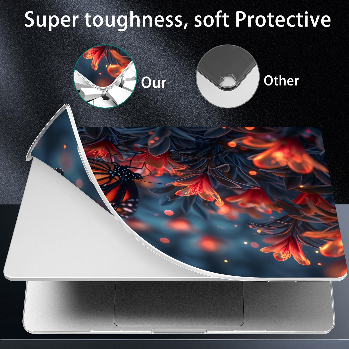 Lepeoac Case for MacBook Pro 16 inch Case 2026-2021 | M5 A3429 A3428 M4 M3 M2 M1 Pro/Max | Protective Hard Shell Laptop Cover with Screen Protector & Keyboard Cover | Butterflies Flowers