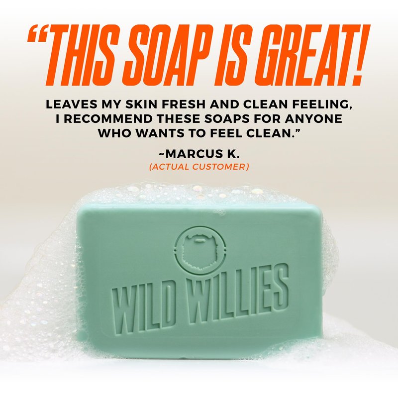 Wild Willies Moisturizing Mens Bar Soap - Bath Soaps with Shea Butter for Odor Protection - Natural Body Bar for Men - Variety Pack, 4 Pack