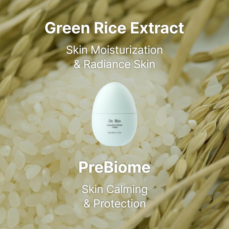 Dr.Bio Green Rice Biome Cream (1.69 fl.oz) with Probiotic, Vegan Moisturiser, Reduce Dark Spot, Treat Hyperpigmentation & Blemish, Radiant Skin, Skin Barrier Care, Fragrance-Free, Korean Skincare