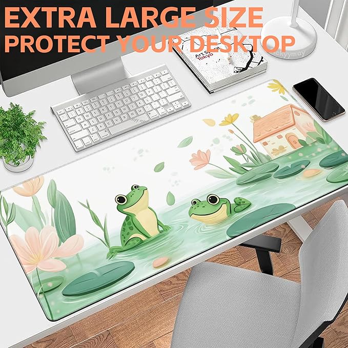 NIYLYNSYN Mouse Pad Large Cute and Whimsical Frogs Non-Slip Gaming Desk Mat with Stitched Edge Laptop Keyboard Desk Pad for Work Home Gaming (35.4 x 15.7 Inches)