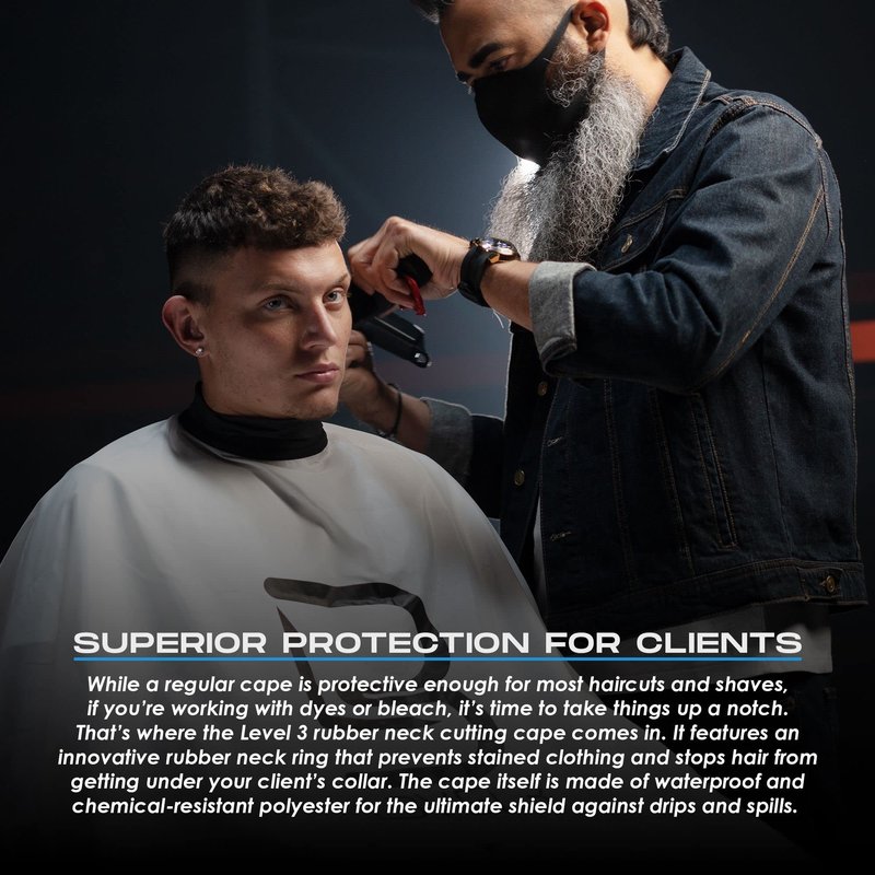 Level 3 Cape with Rubber Neck - Water Resistant Barber Hair Cutting Cape - Professional Salon Stylist and Barber Accessories (Black)