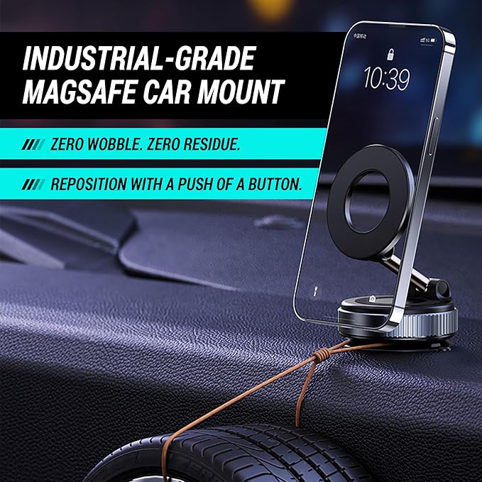 CARMOUNT Clutch-X™ Black – Vacuum Phone Mount Suction Cup Car Phone Holder for iPhone, Window Phone Mount for Travel, 360° Vacuum Magnetic Phone Holder for Car, Magnetic Phone Holder with Suction Cup
