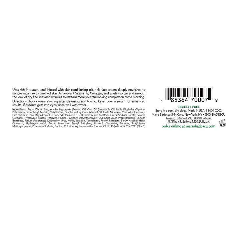 Mario Badescu Elasto-Collagen Night Cream, Anti Aging Collagen Cream for Dry or Sensitive Skin, Facial Skin Care Infused with Vitamin E Moisturizer, 1 Oz
