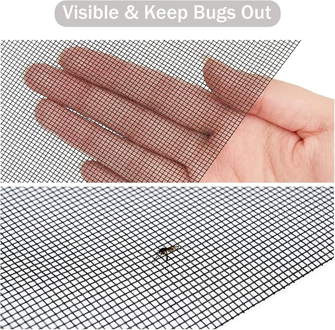 SAKURRY Window Screen Replacement Kit, 59'' x 106'' Fiberglass Screen Mesh with Rolling Tool and Screen Retainer Spline, DIY Adjustable Screen Door Mesh for Window, Door and Patio, Black