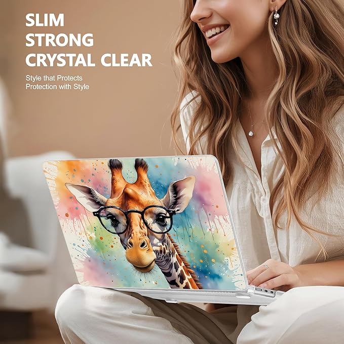 Lepeoac Case for 2026/2025/2024/2023 MacBook Air 15-inch Laptop Release M5 A3448 /M4 A3241 /M3 A3114 /M2 A2941, Stylish Protective Hard Shell Cover for MacBook Air 15.3 inch, Glasses Giraffe