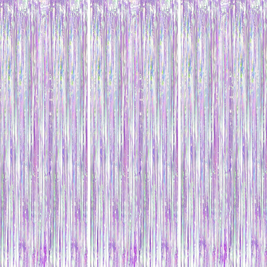 Voircoloria Iridescent Party Backdrop - 3 Pack Transparent Tinsel Foil Streamers | 3.3x8.2ft for Birthday & Weddings