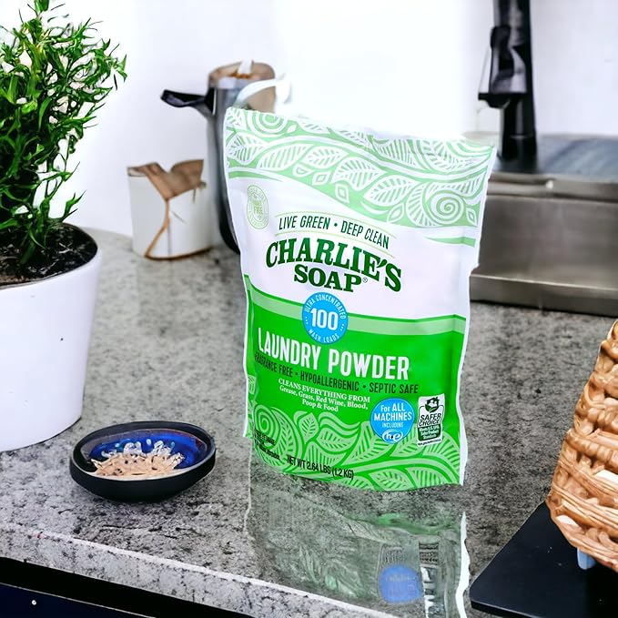 Charlieâs Soap Laundry Powder (100 Loads, 2 Pack) Hypoallergenic Deep Cleaning Washing Powder Detergent â Eco-Friendly, Safe, and Effective