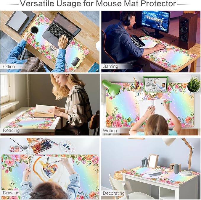 Lokigo Cute Rabbit Desk Pad, Gaming Mouse Pad 31.5"x15.7", Waterproof Big Mouse Pad for Desk Rubber Base Desk Matt with Stitched Edges Keyboard Mousepad for Laptop, Game, Work, Study, Bunny