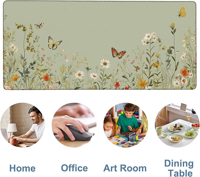 NITAHHHY Large Mouse Pad Wildflowers Gaming Desk Pad Computer Keyboard Non-Slip Waterproof Mouse Mat with Rubber Base and Stitched Edges Entertainment Office Writing Desk Mat 35.4 x 15.7 Inches
