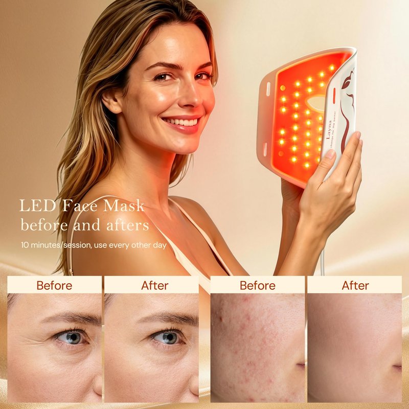 SMOOTHPRO Red Light therapy Mask for Face Wrinkles,Silicone Portable Led Facial Mask Light Therapy for Full Face Even Skin Tone,Fine Lines&Wrinkles,10- Min Treatment,Wired