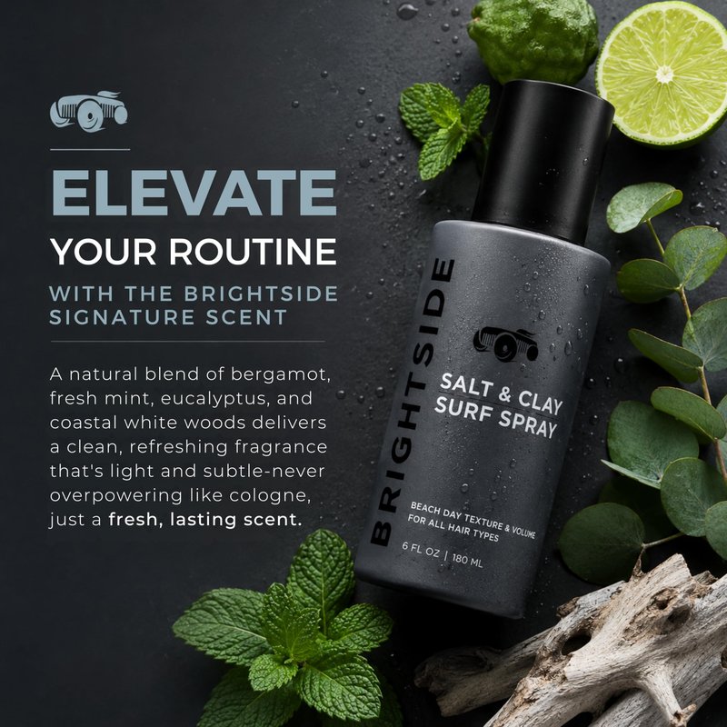BRIGHTSIDE Salt & Clay Surf Spray - Instant Volume & Texture for Thicker Looking Hair - Natural Sea Salt Spray for Men & Women - Hydrate & Hold for All Hair - Alcohol-Free, Clean ingredients - 6oz