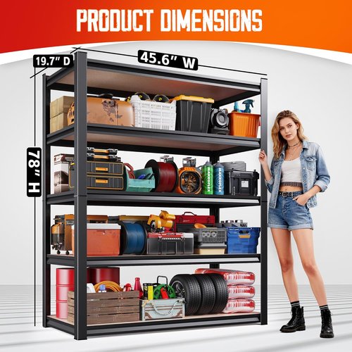 **Regine Switzerland Heavy-Duty Garage Shelving | Adjustable 5-Tier Metal Storage Unit - 2050 lbs Capacity, 78"x46"x20"**