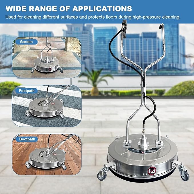 30" Pressure Washer Surface Cleaner with 4 Wheels & Dual Handles, 5200 PSI 12 GPM Stainless Steel Surface Cleaner Attachment with 2 Nozzles for Driveways, Sidewalks, Decks & Patios, Commercial Grade