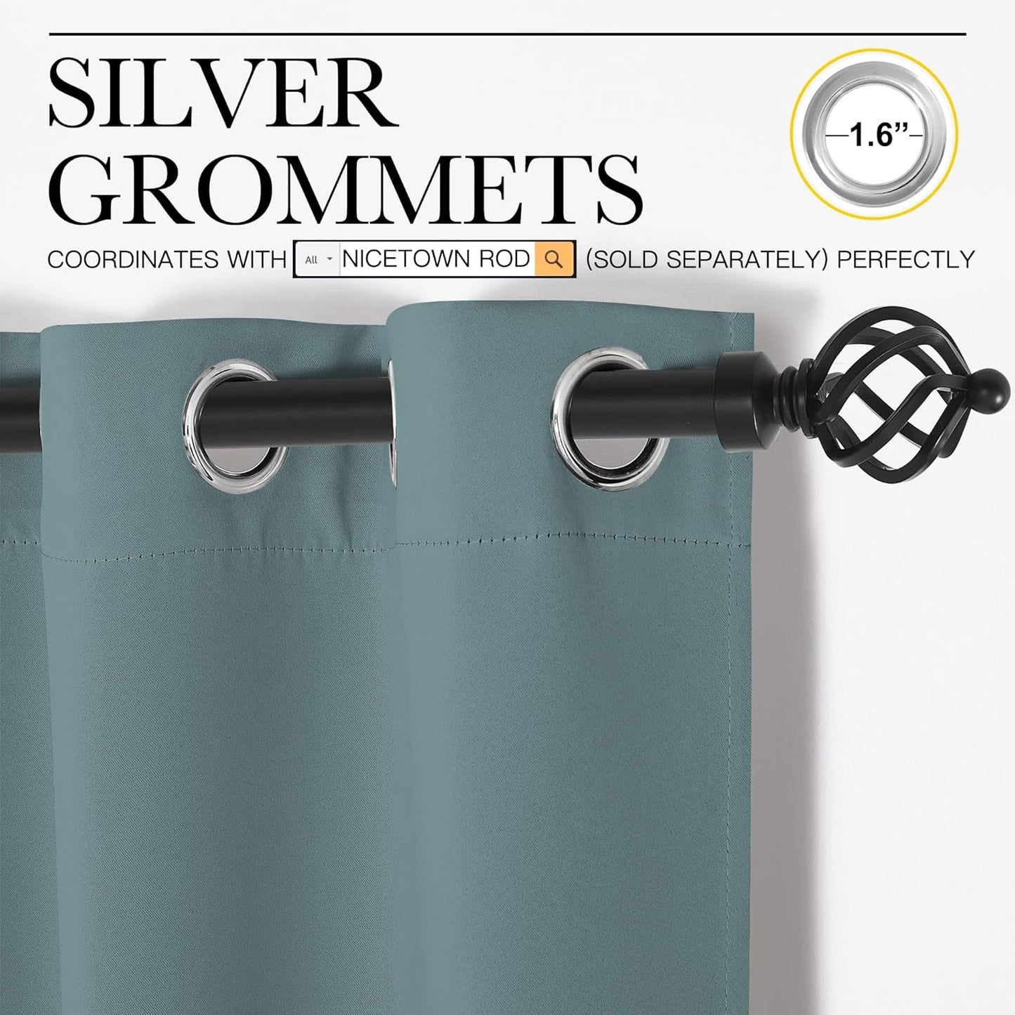 NICETOWN Modern Blackout Curtains - Noise Reducing & Thermal Insulated Drape Panels | Greyish Blue, 2 Panels, W42 x L48-Inch