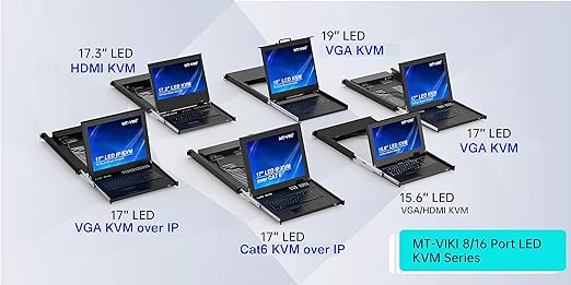 MT-VIKI Rack Mount KVM w/15.6" LCD Monitor, 8 Port VGA KVM Switch, 1080@60Hz 1U Integrated Monitor Keyboard, Fits 18.9" to 31.5" Deep Racks (480-800mm), Included 8 Cables for Server Room, Data Center