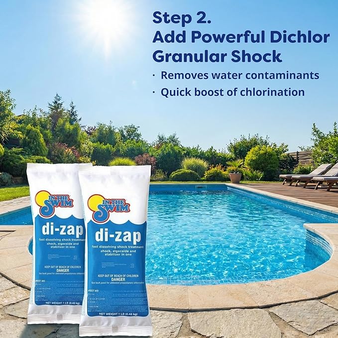 In The Swim Opening Kit and Chlorine Bundle - Pre-Measured Opening Kit for Easy Use - 25 Pound Bucket of 3-Inch Stabilized Chlorine Tablets - Inground and Above Ground Pools Up to 15,000 Gallons