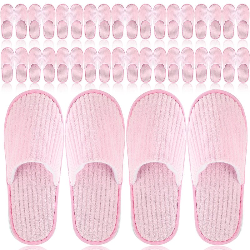 Panitay 20 Pairs Reusable Spa Slippers for Guests Washable House Slippers with Triple Layer Coral Fleece for Home Indoor Hotel Travel, Closed Toe(Pink)