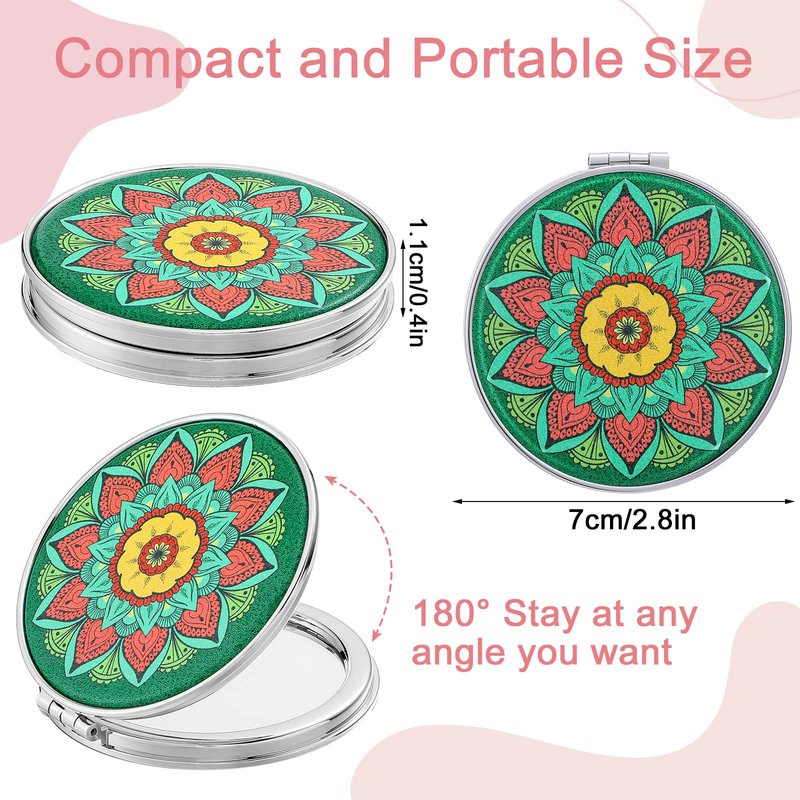 Berlune 10 Pcs Mandala Pocket Mirror Mini Travel Compact Makeup Mirrors Purses Accessories Hand Folding Beauty Mandala Designs Cosmetic Mirror Double-Sided 2 x Magnifying Supply for Girls Women